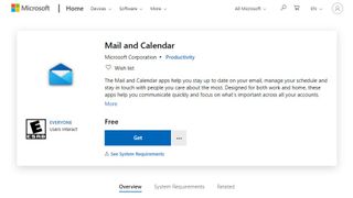 Website screenshot for Microsoft Mail and Calendar