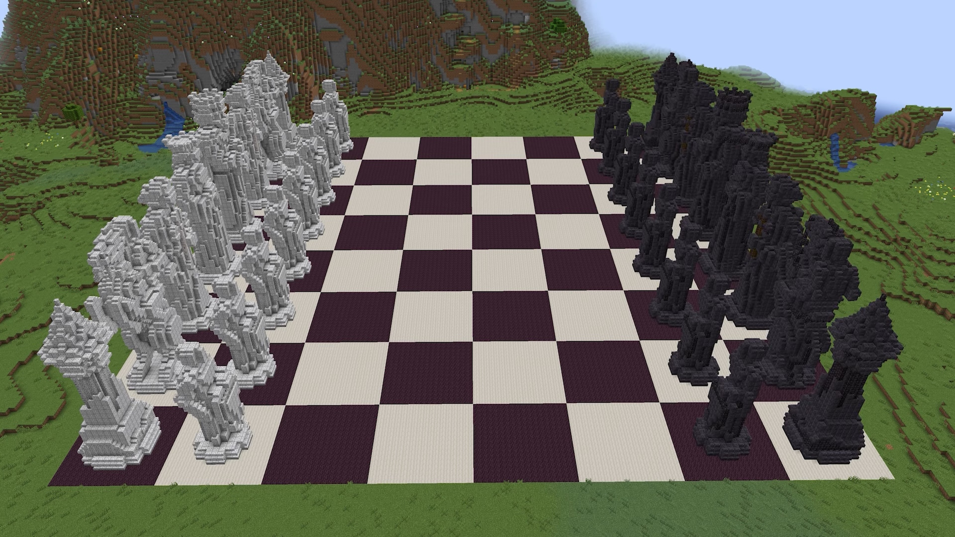 Minecraft builds - a massive chess board of statues built by MegRae