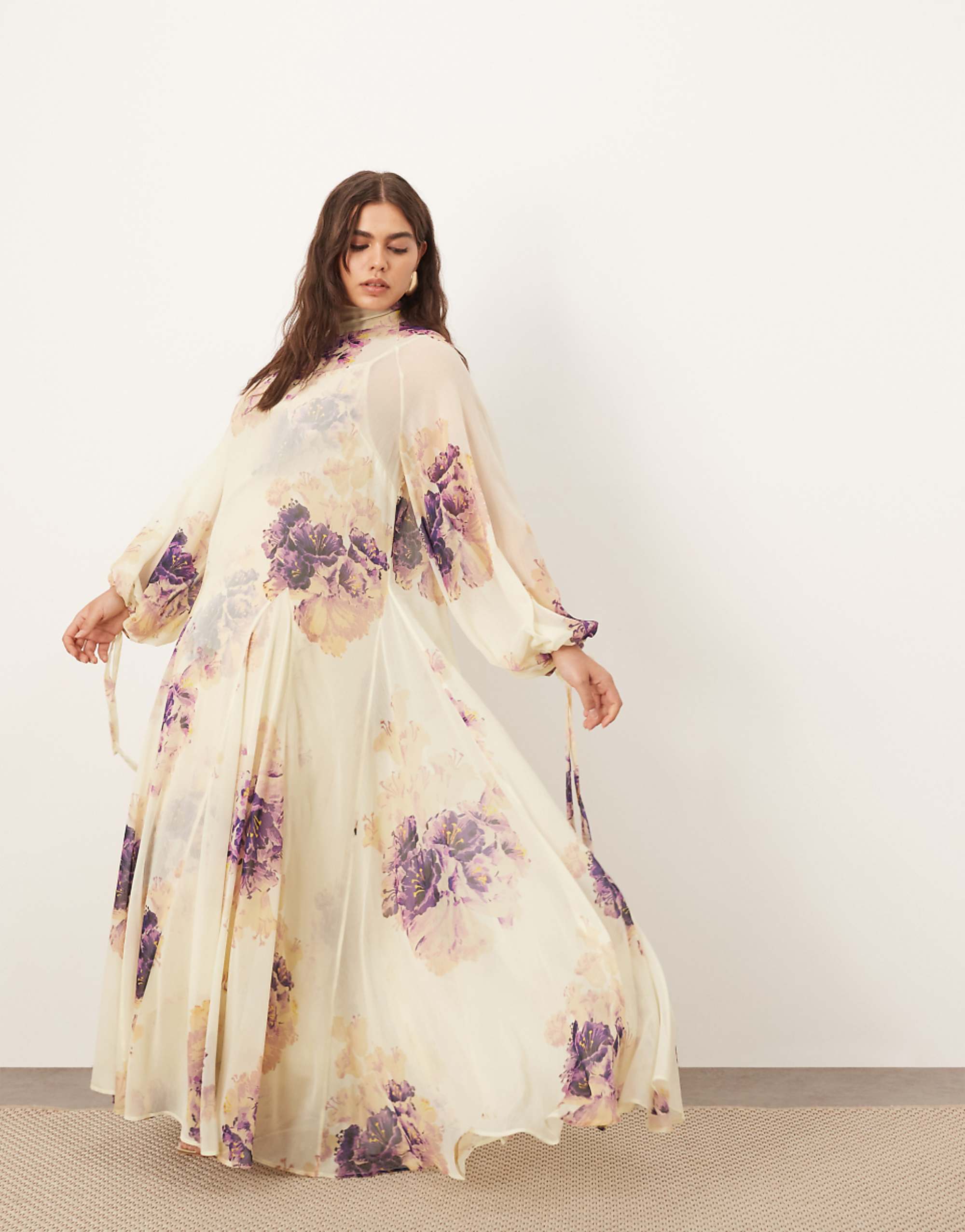 Arrange Curve High Neck Trapeze Maxi Dress in Painterly Floral