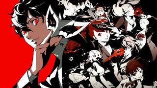 Persona 5 Protagonist Joker und eine Collage seiner Freunde