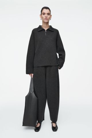 Merino Wool Barrel-Leg Trousers