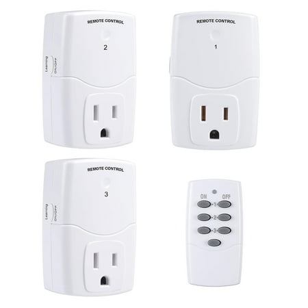 Bn-Link Mini Wireless Remote Control Outlet Switch Power Plug in for Household Appliances, Wireless Remote Light Switch, Led Light Bulbs, White (1 Remote + 3 Outlet) 1250w/10a