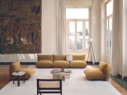 yellow sofa in a grand modern living room