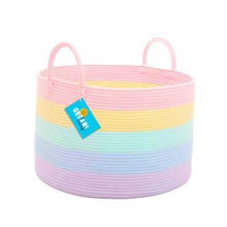 A pastel rainbow storage basket
