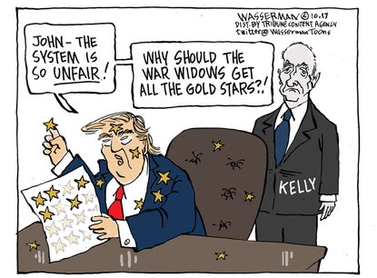 Political cartoon U.S. Trump Kelly widow fallen soldier