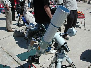 The telescope gear of veteran eclipse chasers Imelda Joson and Edwin Aguirre of Massachusetts as used for the total solar eclipse of March 29, 2006.