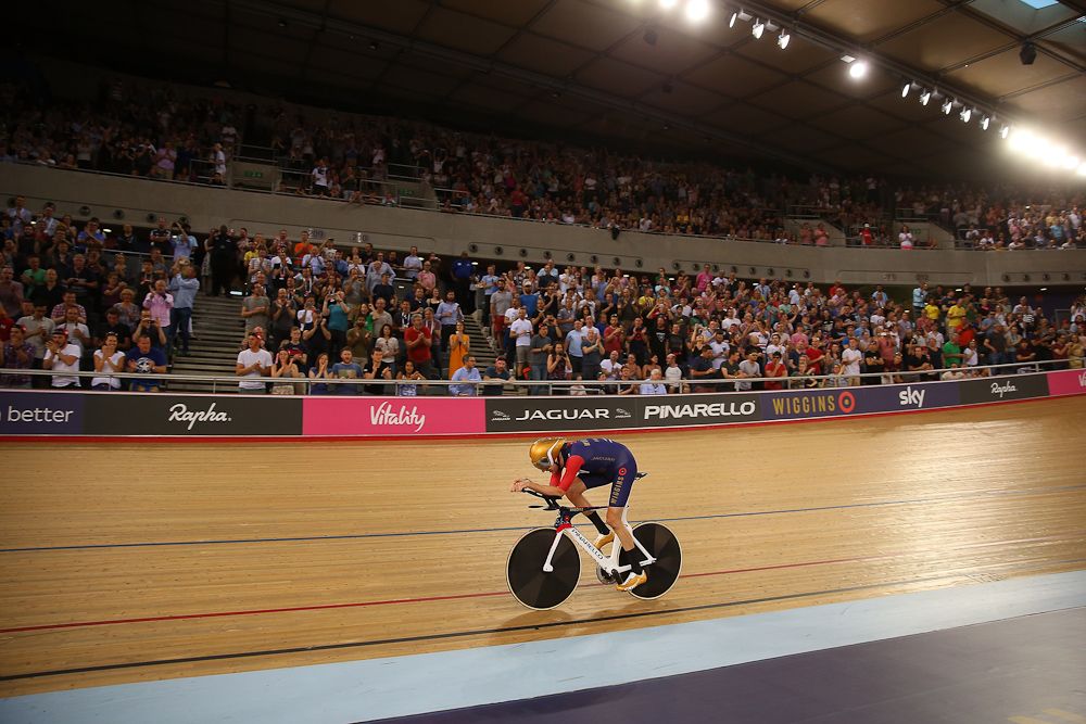 Bradley Wiggins on the track in London for the Hour Record.