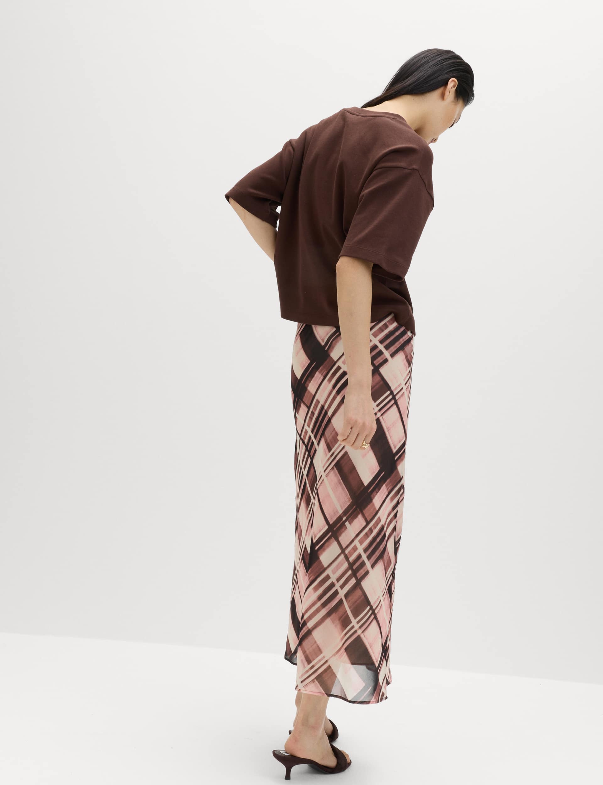 Chiffon Checked Midaxi Slip Skirt
