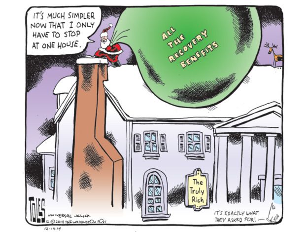 Editorial cartoon Santa recovery benefits one percent