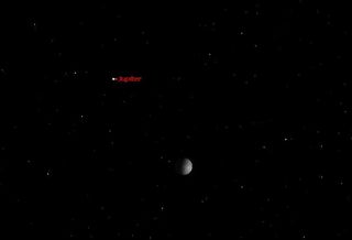 Jupiter up and to the left of the moon, labeled