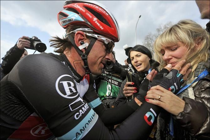 The first thing Fabian Cancellara did after winning was find his wife
