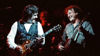 Gary Moore performing onstage with BBM’s Jack Bruce and Ginger Baker in 1994