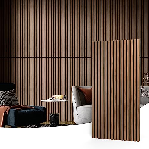 Art3d 2 Wood Slat Acoustic Panels for Wall and Ceiling - 3d Fluted Sound Absorbing Panel With Wood Finish - Walnut