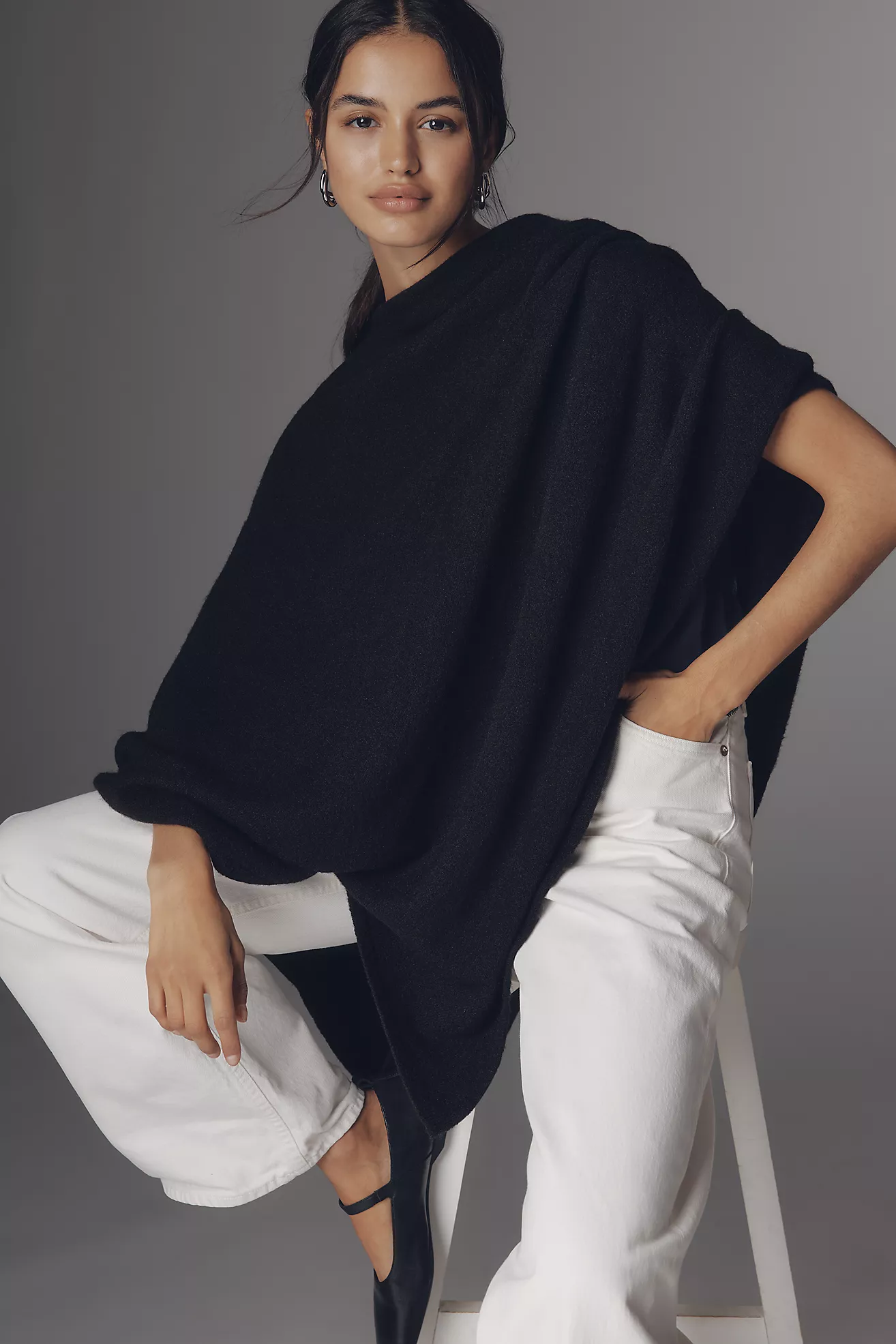 Flat White Lightweight Knit Poncho