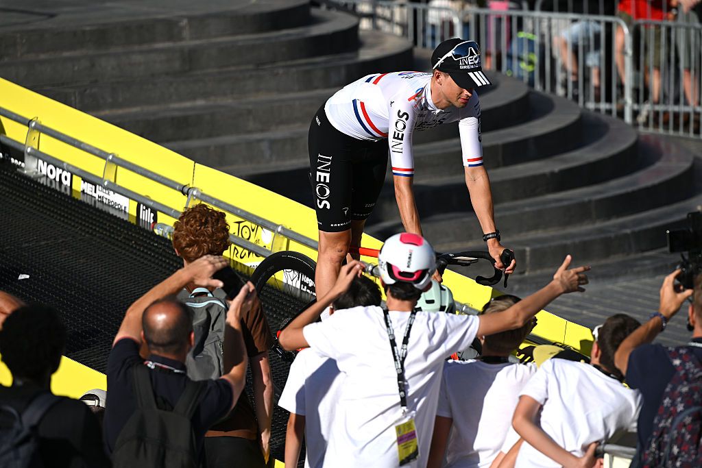 LILLE, FRANCE - JULY 03: Samuel Watson of Great Britain and Team INEOS Grenadiers during the team presentation prior to the 112th Tour de France 2025 / #UCIWT / on July 03, 2025 in Lille, France. (Photo by Dario Belingheri/Getty Images)