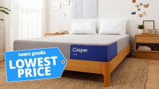 Casper One by Casper in bedroom with a mattress deal tag