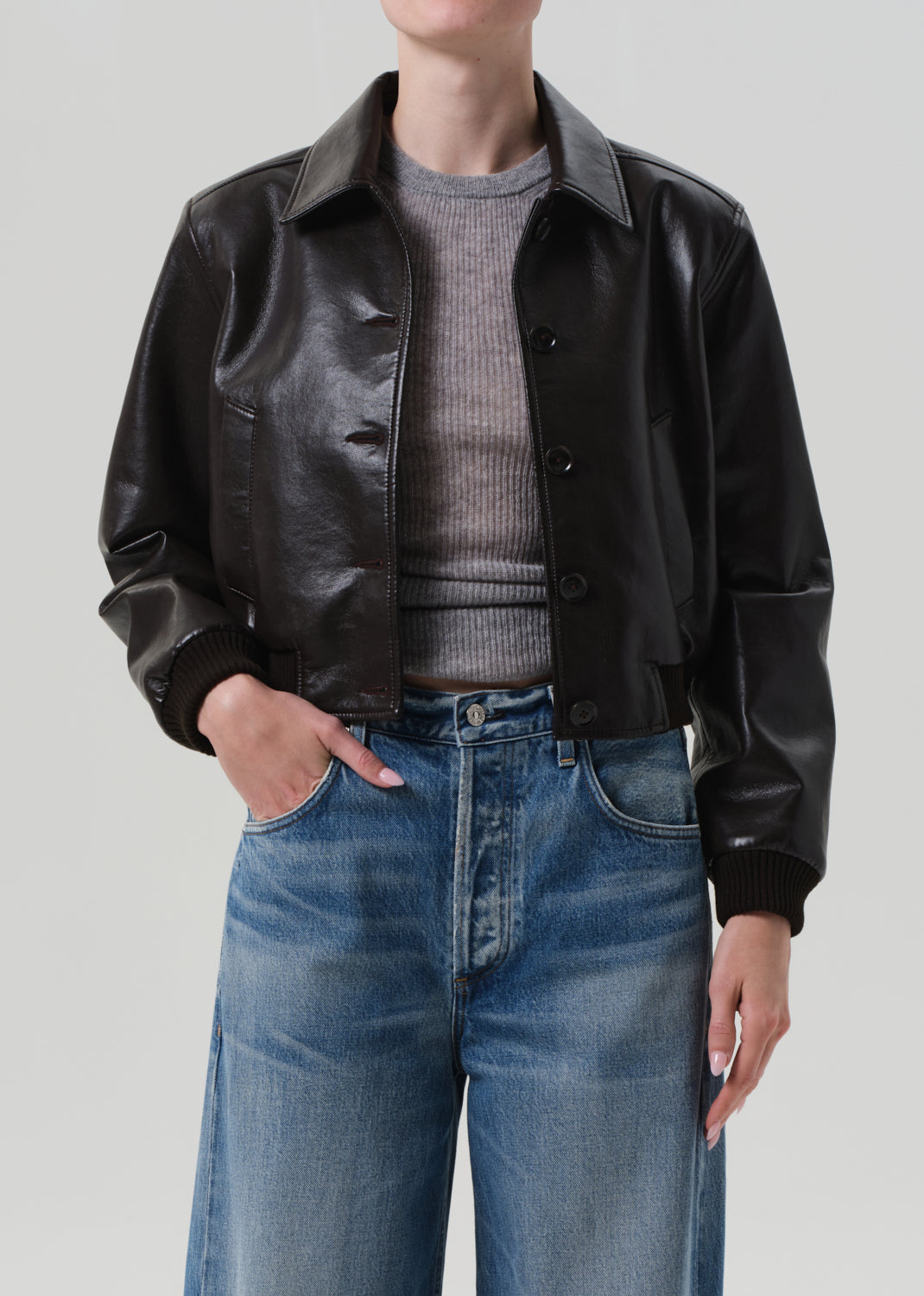Lola Bomber Recycled Leather in Brown - Xs / Brown