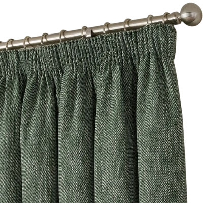 green twill thermal pencil pleat curtains