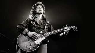 UNITED STATES - JUNE 01: Photo of LED ZEPPELIN; Jimmy Page performing live onstage, playing Gibson Les Paul guitar