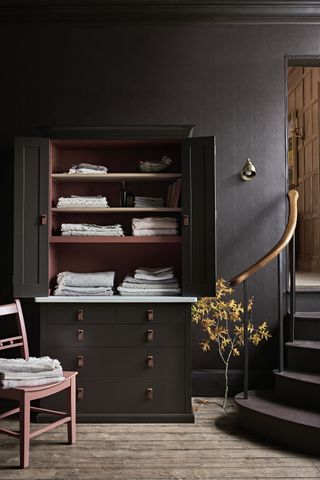 Hallway with a cabinet painted in Neptune's Walnut