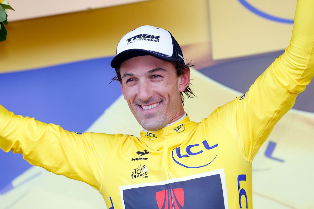 Fabian Cancellara in yellow after stage 2.