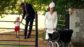 Prince William and Kate Middleton make their way to Charlotte's christening with Prince George