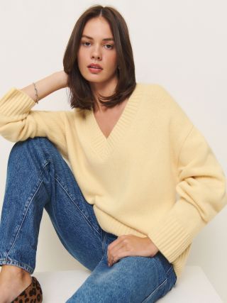 Reformation, Jadey Cashmere Oversized V-Neck Sweater