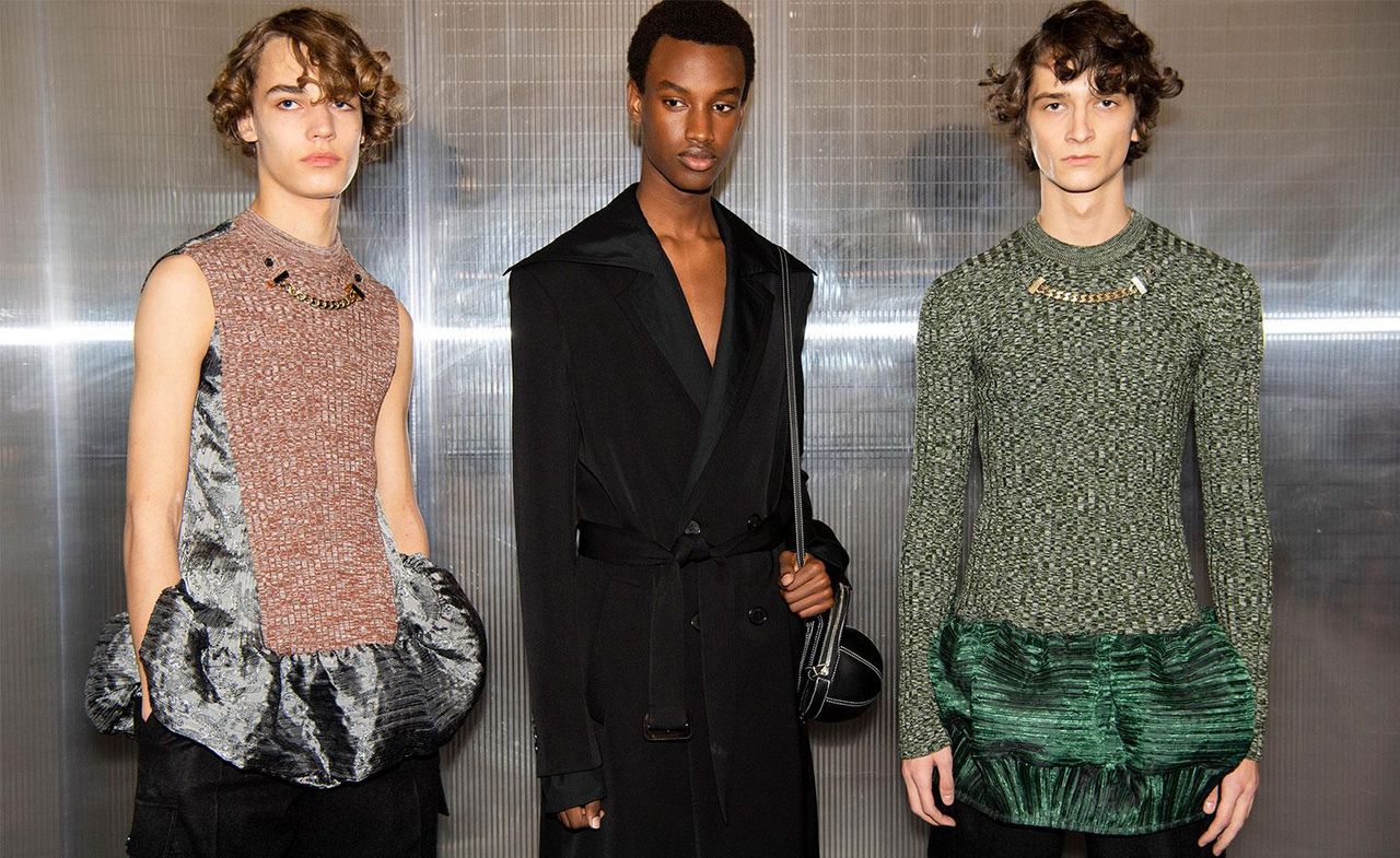 3 male models in a studio wearing textured clothing