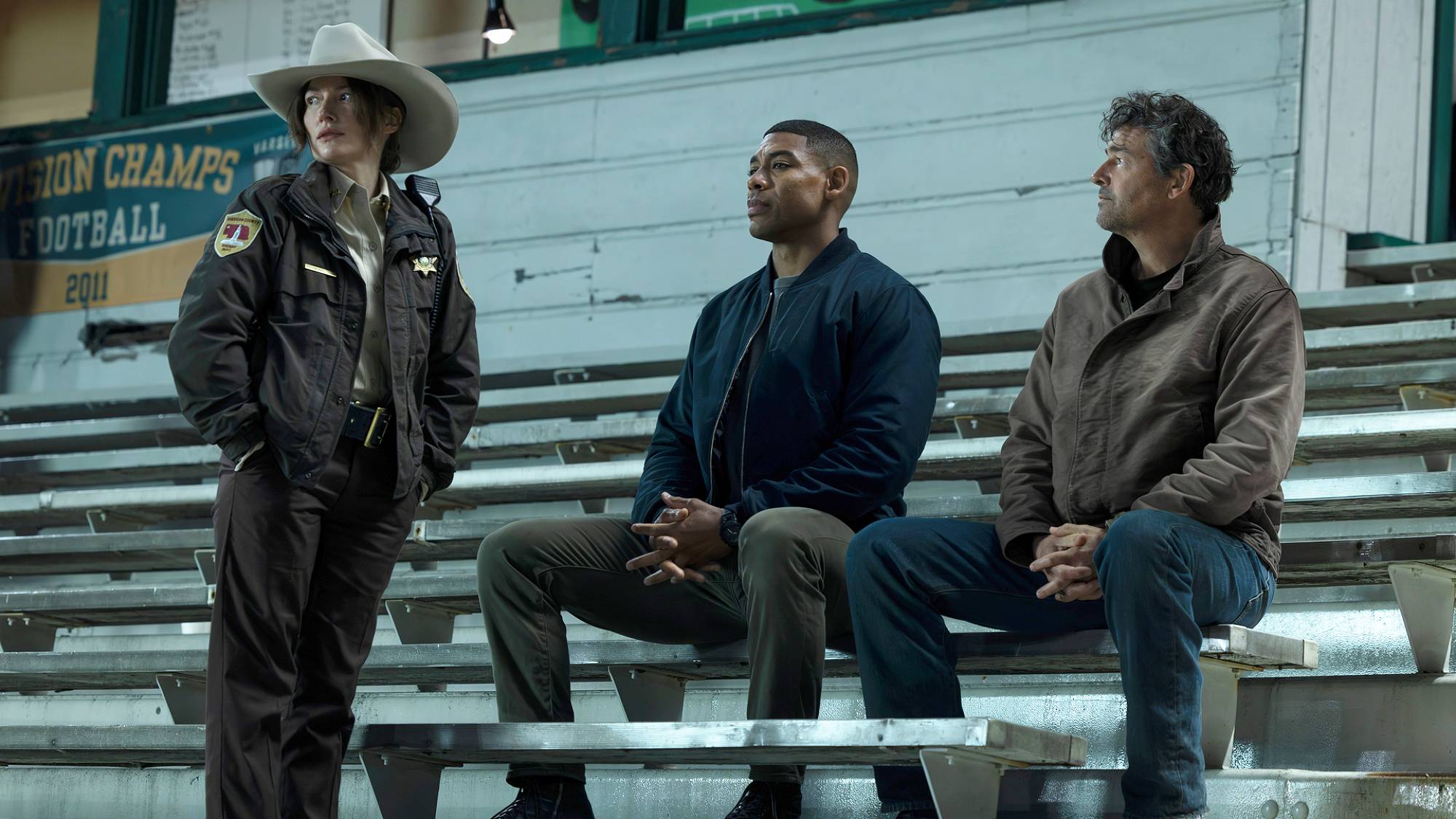 Kelly Macdonald, Aaron Pierre, and Kyle Chandler in "Lanterns" on HBO Max