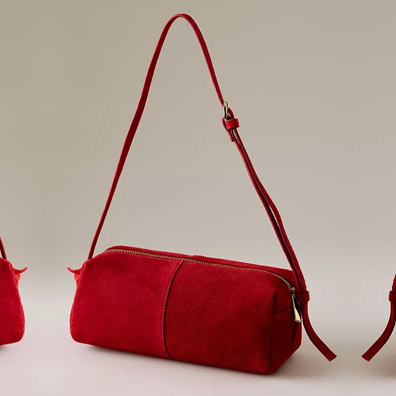 Anthropologie, red suede shoulder bag