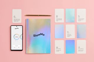 phone app, book and card prompts, part of SlowMo mental health kit