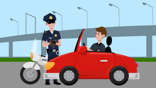 Illustration of a man in car being pulled over by police