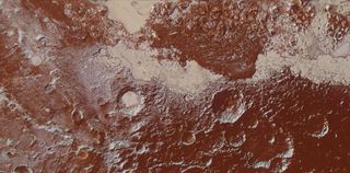 Battered, ancient terrain is visible in this Pluto flyby photo captured by NASA's New Horizons spacecraft.