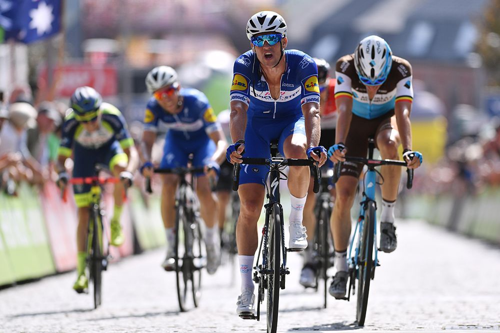 Zdenek Stybar of Czech Republic and Team Quick Step Floors / Oliver Naesen of Belgium and Team AG2R La Mondiale finish third and fourth in the final stage