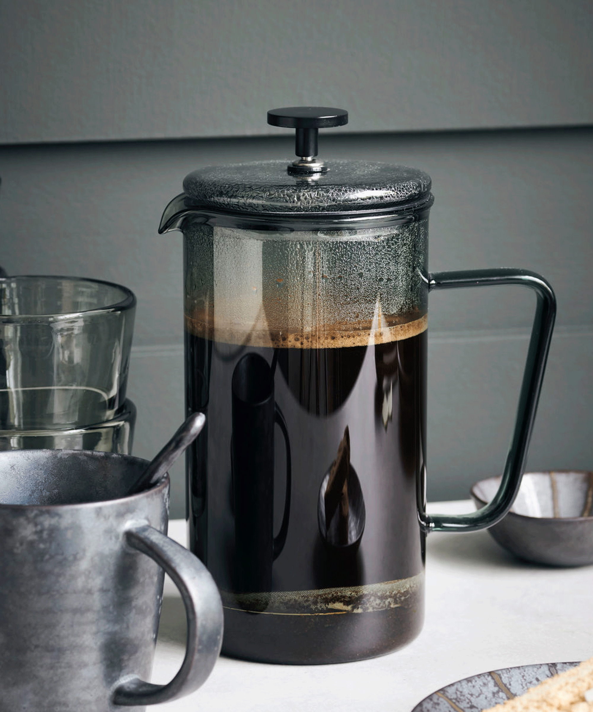 cafetiere filled with coffee