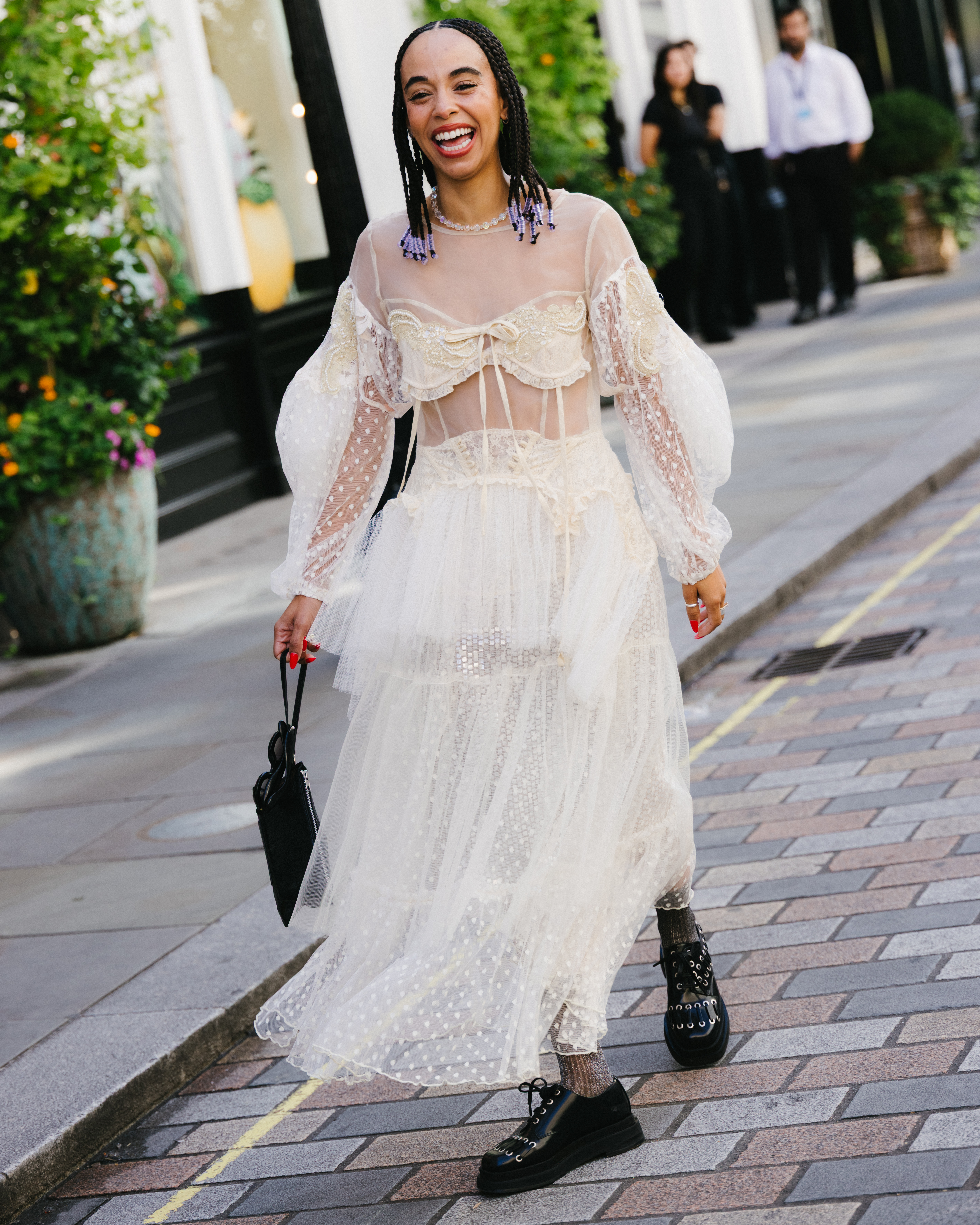London Fashion Week street style; frothy frocks