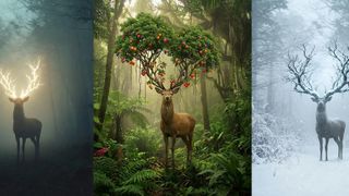 An AI-edited image of three different deer