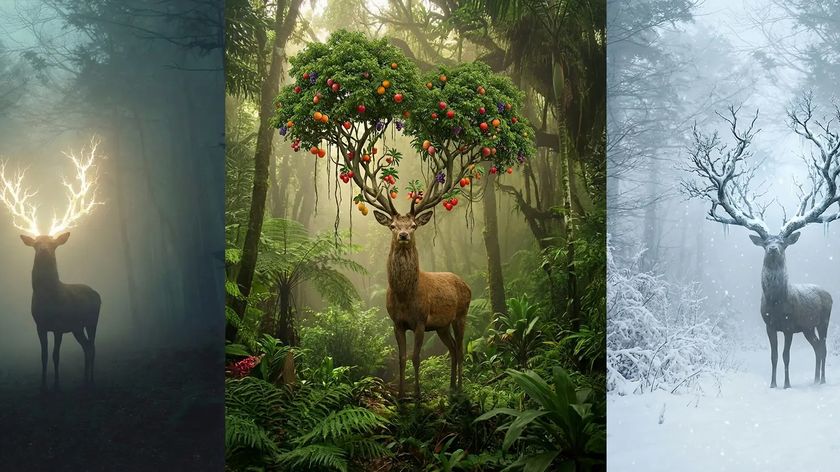 An AI-edited image of three different deer