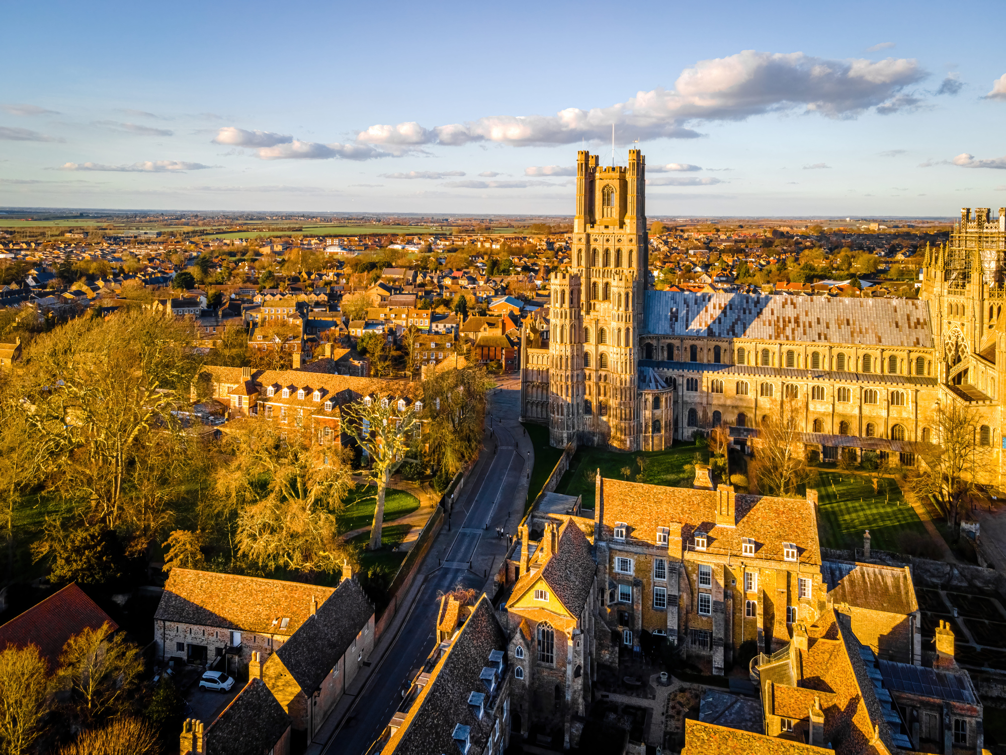 The aerial view of cathedral of Ely, Cambridgeshire.