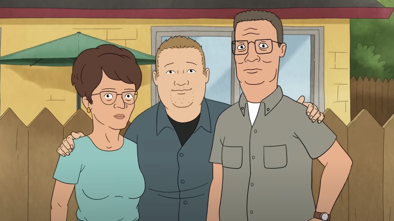 Peggy, Bobby and Hank Hill in opening of King of the Hill revival