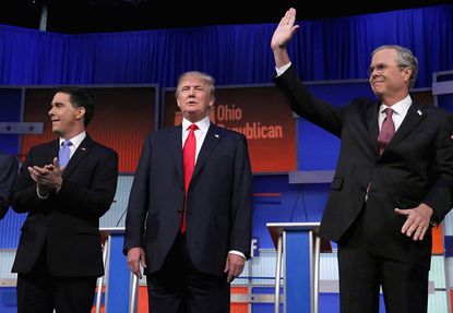 Jeb Bush and Donald Trump at the first prime-time GOP debate of the 2016 race.