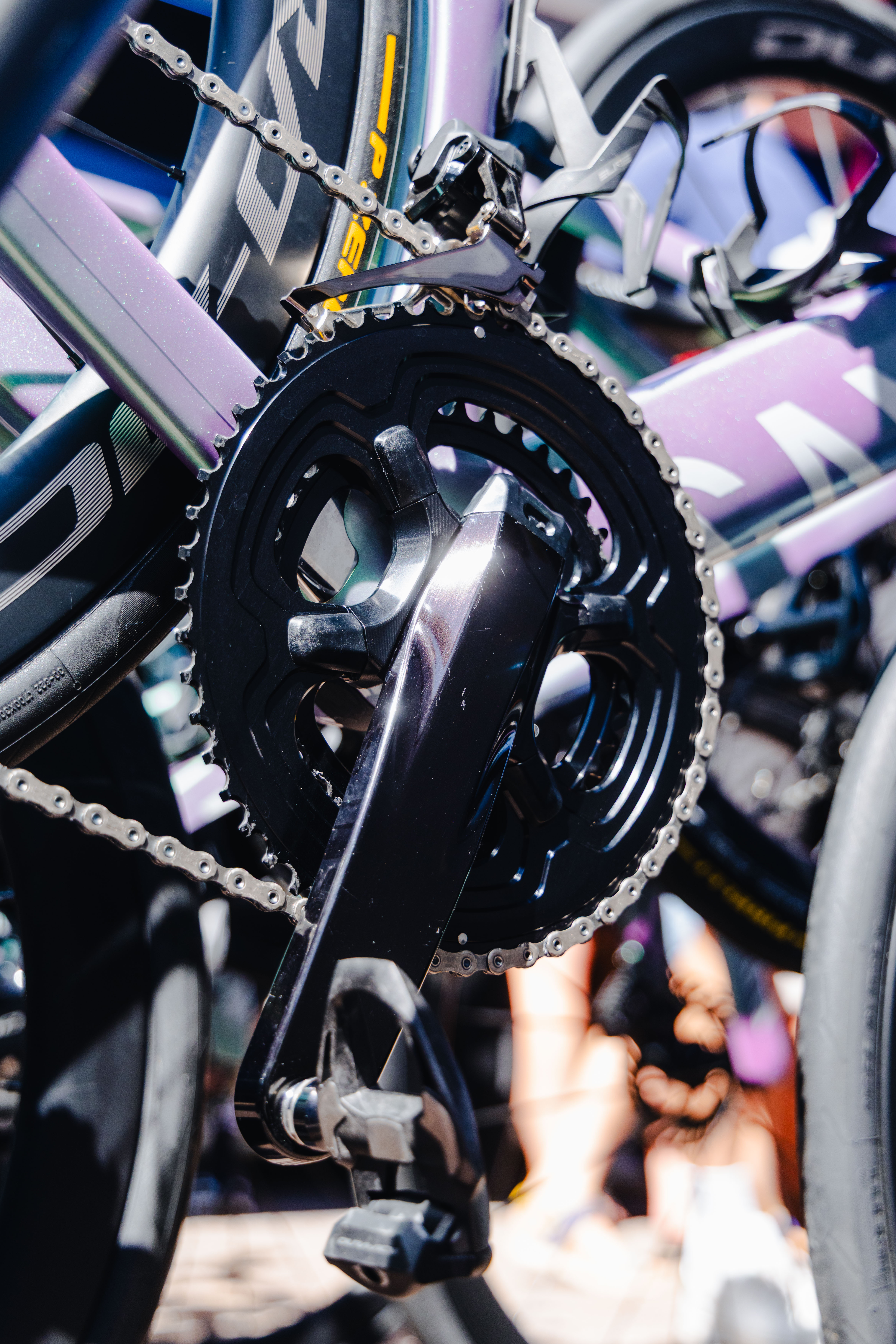 A close up of a new Shimano Dura Ace groupset