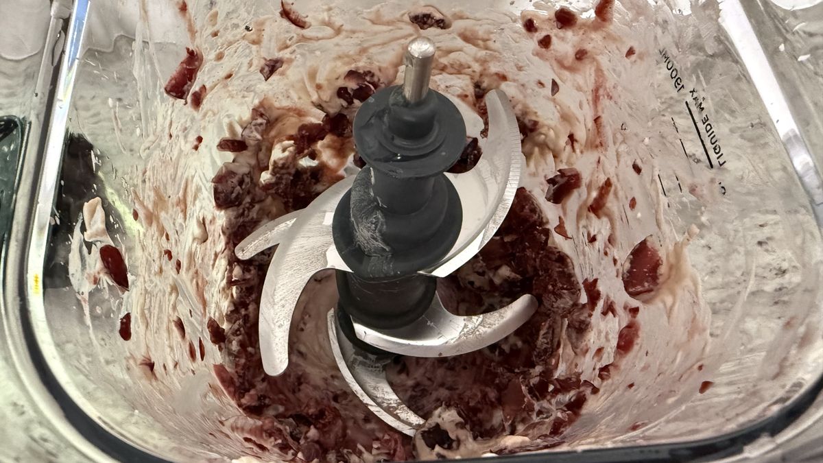 Ninja CrushBOSS making cherry frozen yogurt