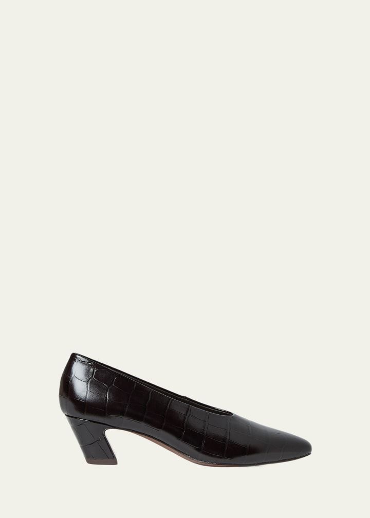 50mm Neive Croc-Embossed Leather Pumps