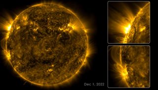 This still image from a NASA video shows one day in the life of the sun on Dec. 1, 2022.