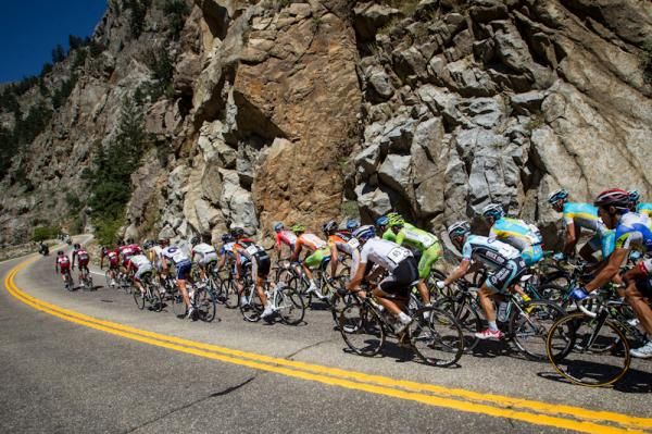 The peloton in action during the penultimate stage of the 2012 USA Pro Challenge, from Golden to Boulder.