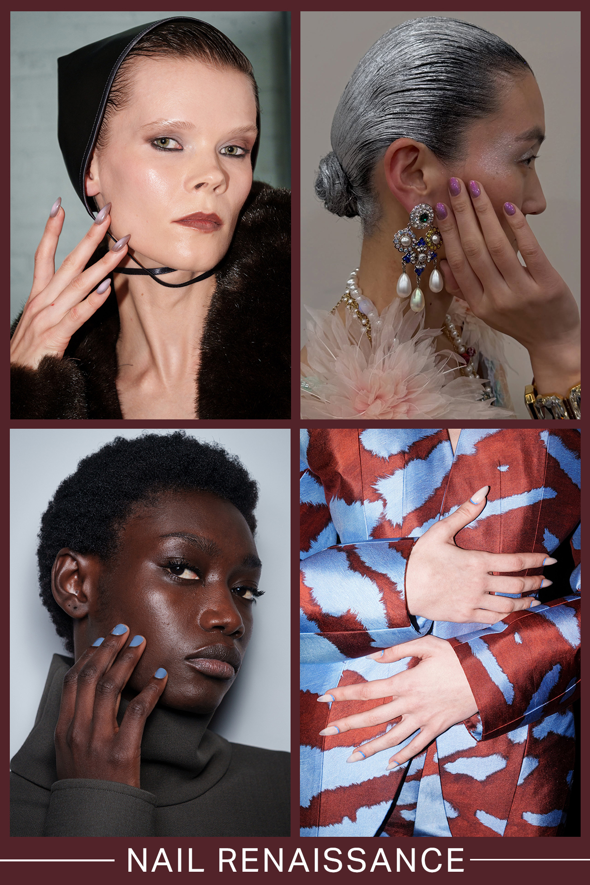 A collage of nail art looks from the AW26 runways