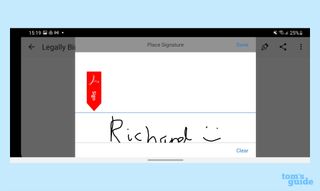 The signature writing screen on Adobe Sign and Fill