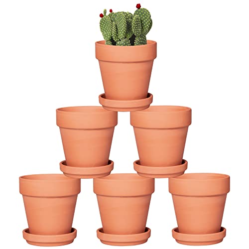 Orceler 4 Inch Terracotta Pots With Saucer - 6 Pack Small Clay Plant Pots With Drainage Holes, Flower Pots With Tray, Terra Cotta Pots for Indoor Outdoor Plants, Crafts, Wedding Favor