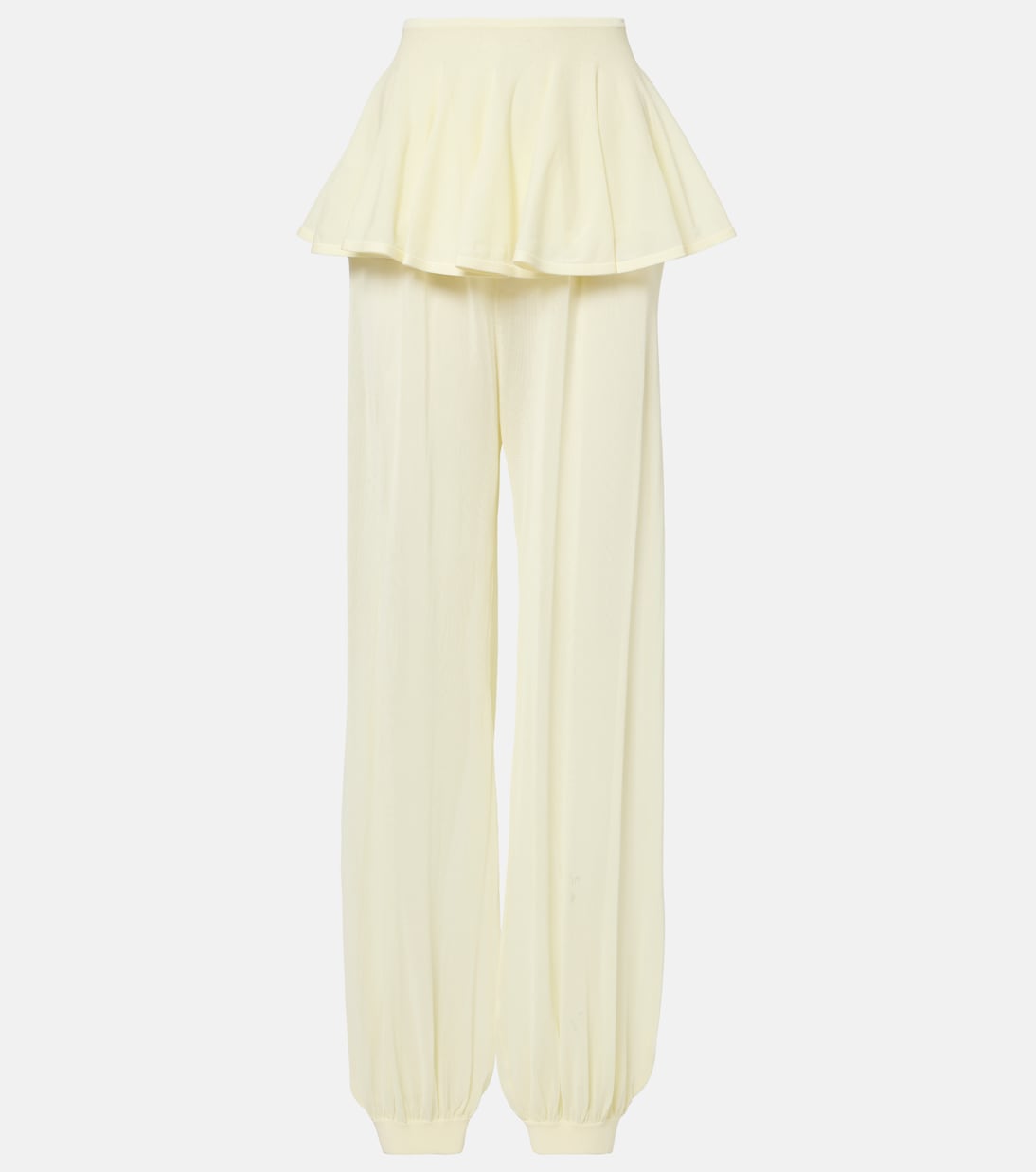 Mid-Rise Semi-Sheer Wide-Leg Pants